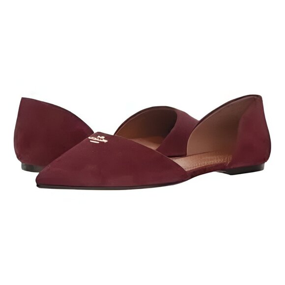 Coach Wine Red Pink Maroon Leather Suede Gold Ballet D'Orsay Sandals Flats 9 - Picture 1 of 8